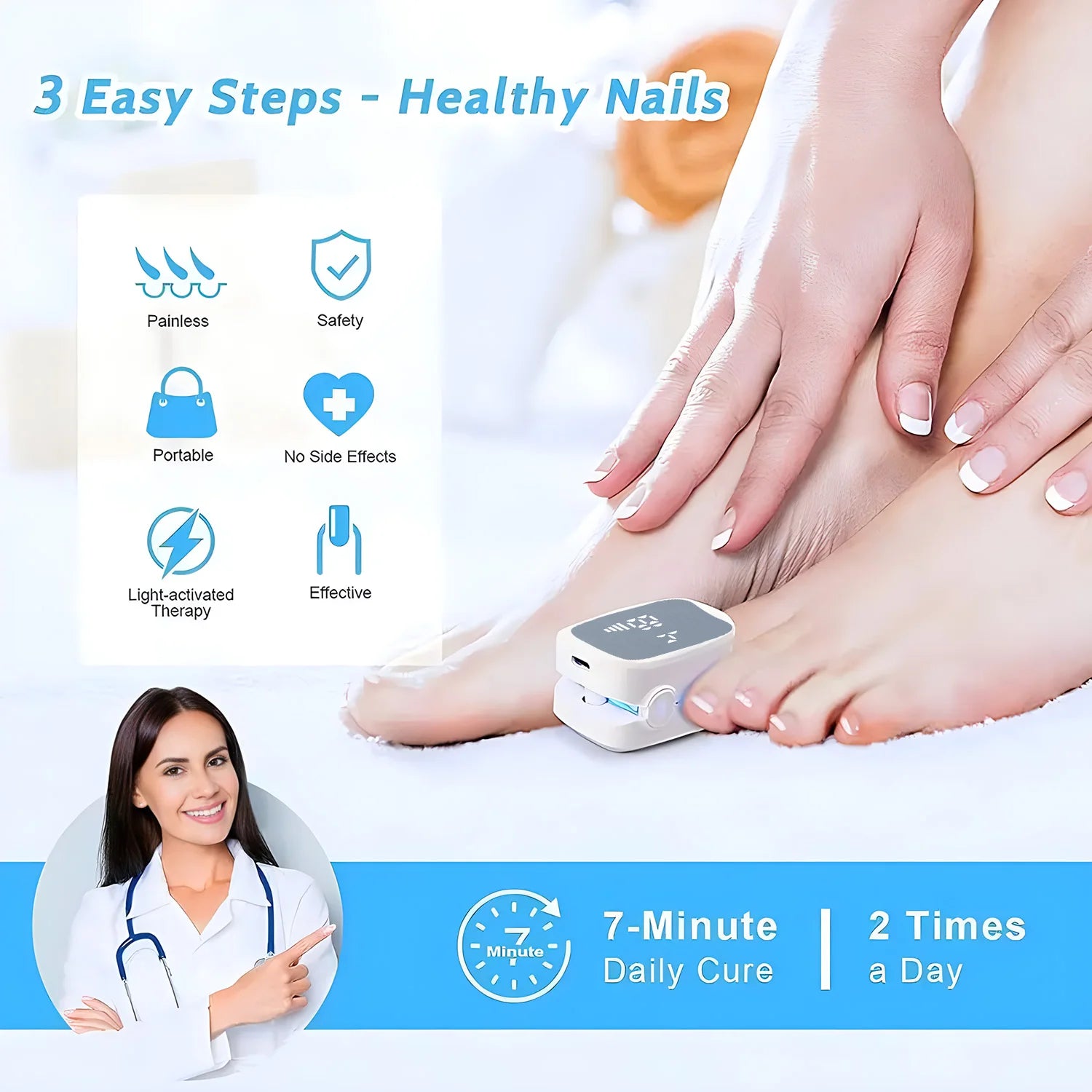Nail Fungus Treatment LED Laser Device for Cleaning Onychomycosis USB Charge 905nm Infrared Light 470nm Blue Light Nail Salon