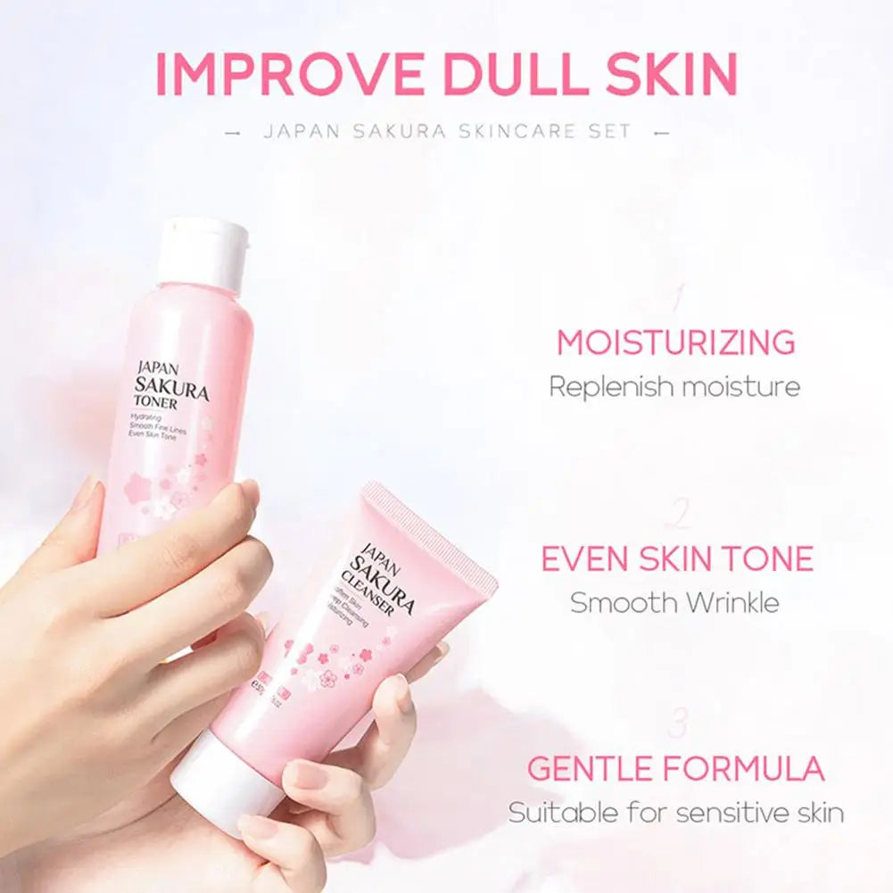 5/3pcs/Set Sakura Skin Care Sets Face Cream Serum Toner Facial Cleanser Sunscreen Eye Cream Gift Box Face Skin Care Set Product